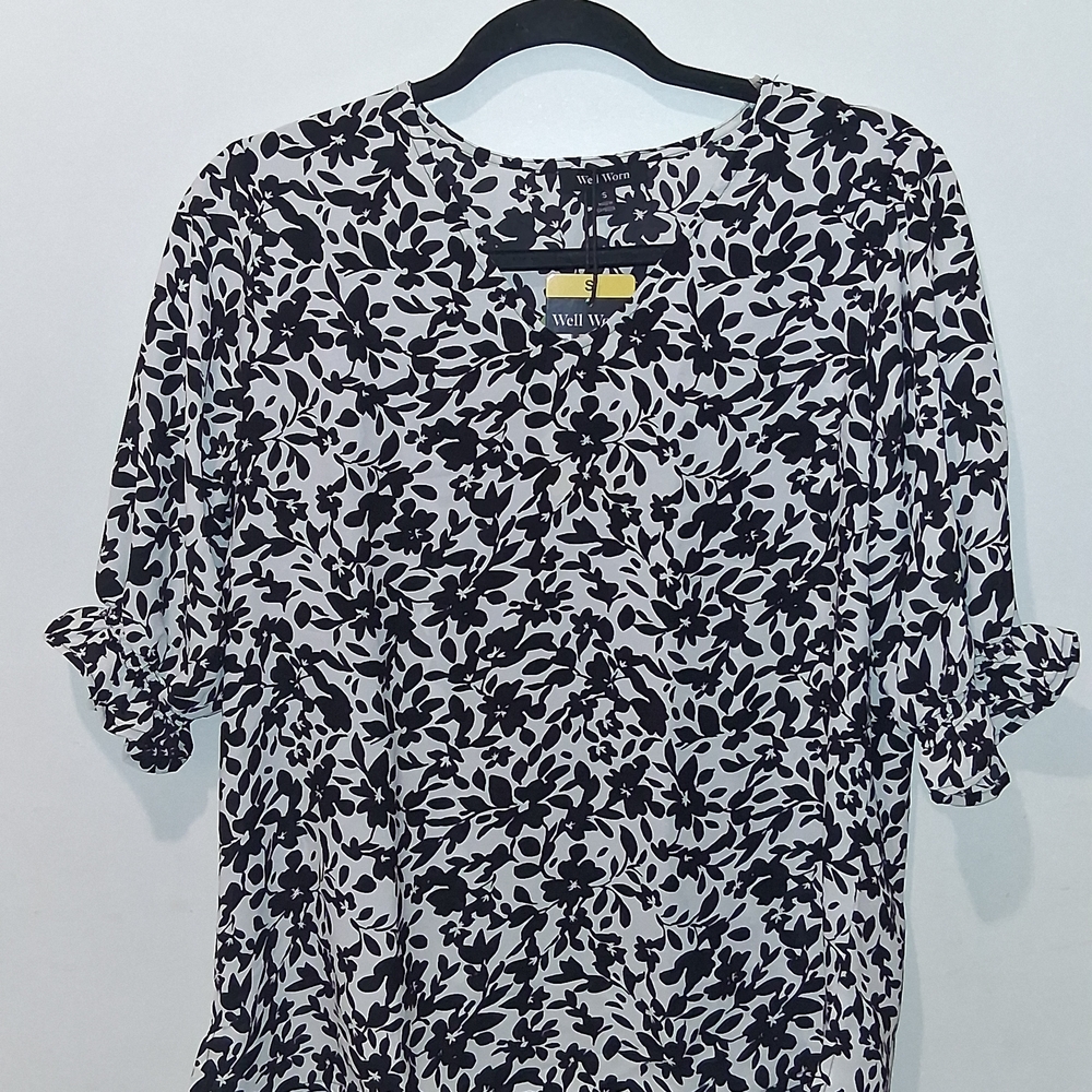 Well Worn Black and White Floral Blouse